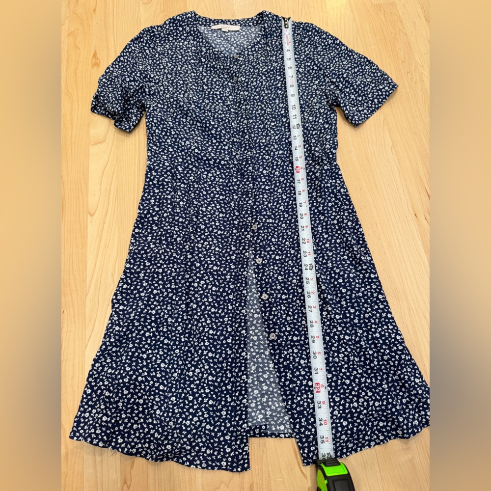 LOFT Navy and White Floral Button-Front Mini Dress